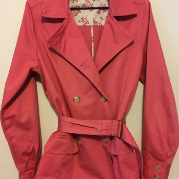 Old Navy Jacket Womens Trench Coat Size Large Lightweight Belted Salmon Pink - Picture 2 of 6